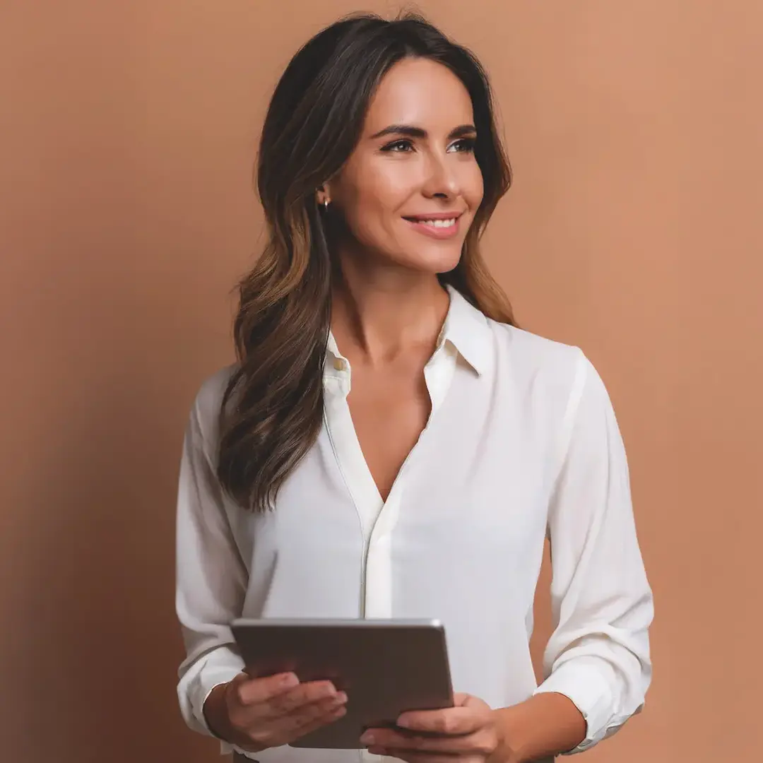 instant-cosmetics-young-woman-with-tablet-pale-peach-sq-human-image-design